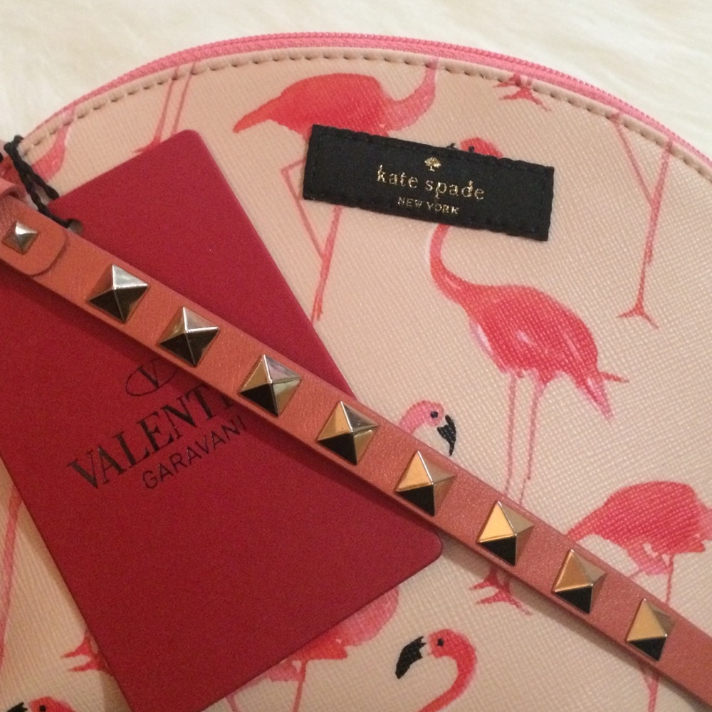 Valentino Pink Leather Pyramid Stud Bracelet with Gold-Tone Studs